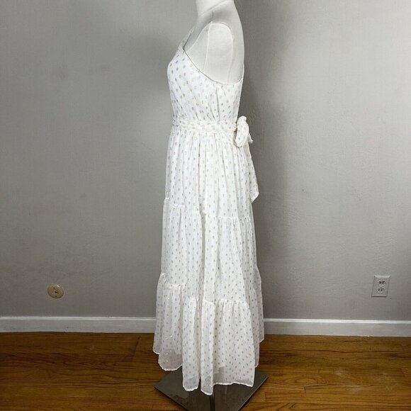 Lulus Shining Sight White Metallic Gold Polka Dot One-Shoulder Midi Dress Medium - Picture 5 of 14